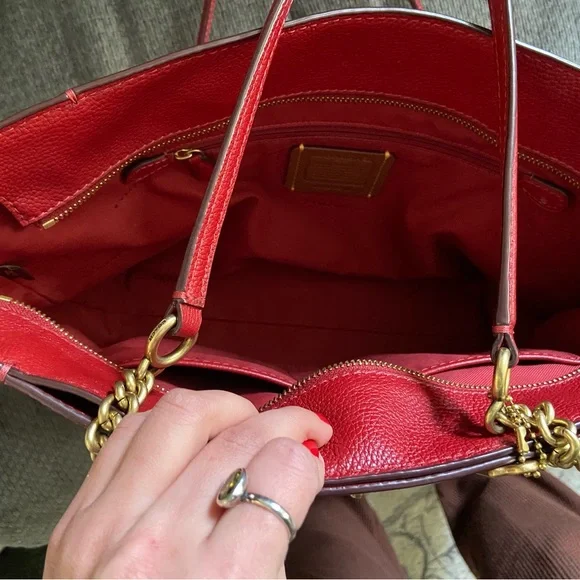 Coach Red Leather Tote Bag - Picture 7 of 9